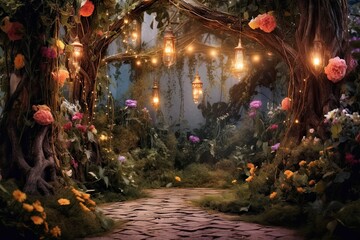 Enchanted Garden: Whimsical Delight with Fairy Lights and Magical Elements, generative AI © Michael