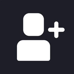 Fototapeta premium Add user dark mode glyph ui icon. Social network friendship. User interface design. White silhouette symbol on black space. Solid pictogram for web, mobile. Vector isolated illustration