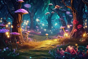 Enchanted Garden: Glowing Fireflies, Whimsical Creatures, Mystical Wonder, generative AI