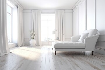 Clean and Simple White Room: Minimalist Background with Sleek Furniture for Modern Elegance, generative AI