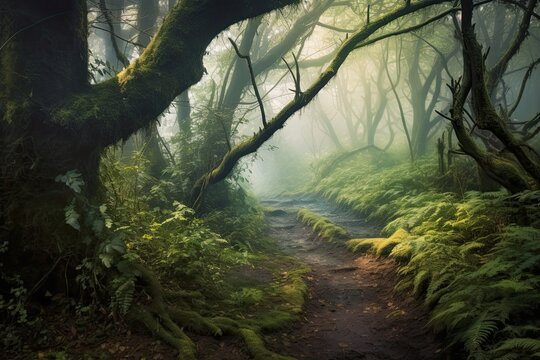 Enigmatic Mist and Intrigue: Unveiling the Hidden Path in a Foggy Forest of Mystery and Discovery, generative AI