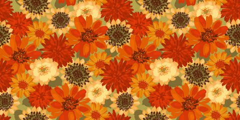 Fototapeta na wymiar Autumn seamless pattern with flowers. Vector background for various surface.