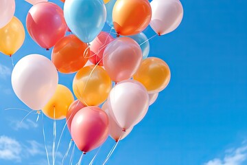 Colorful Balloons and Carefree Joy: A Playful Background Under a Clear Blue Sky, generative AI