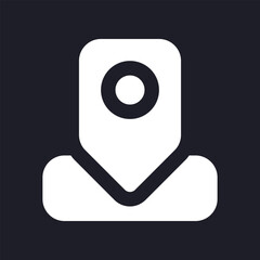 Location pin dark mode glyph ui icon. Share position and geolocation. User interface design. White silhouette symbol on black space. Solid pictogram for web, mobile. Vector isolated illustration