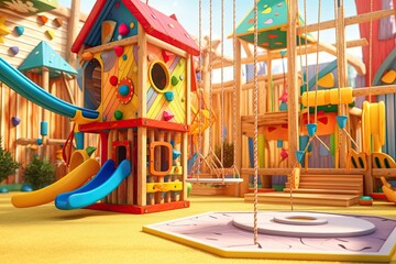 Fototapeta na wymiar Colorful Playground: Swings, Slides, and Laughter - A Joyful Playtime in a Playful Background, generative AI