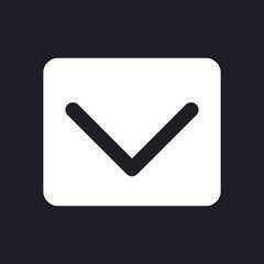Scroll down dark mode glyph ui icon. View chat history. New messages. User interface design. White silhouette symbol on black space. Solid pictogram for web, mobile. Vector isolated illustration