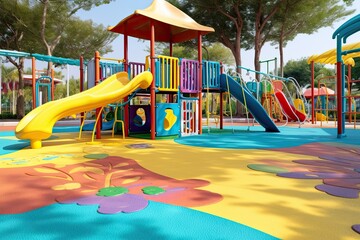 Colorful Playground: Playful Swings, Slides, and Joyful Laughter for Playtime Bliss, generative AI - obrazy, fototapety, plakaty