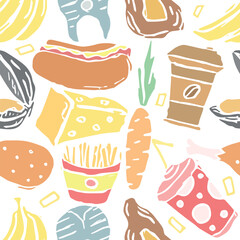 Seamless food pattern. Doodle food background
