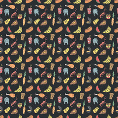 Seamless food pattern. Doodle food background