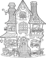 A magical fairy tale house. Coloring book