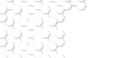 Seamless pattern with hexagons. 3d Hexagonal structure futuristic white background and Embossed Hexagon , honeycomb white Background ,light and shadow ,Vector.	
