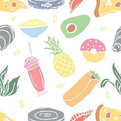 Seamless food pattern. Doodle food background