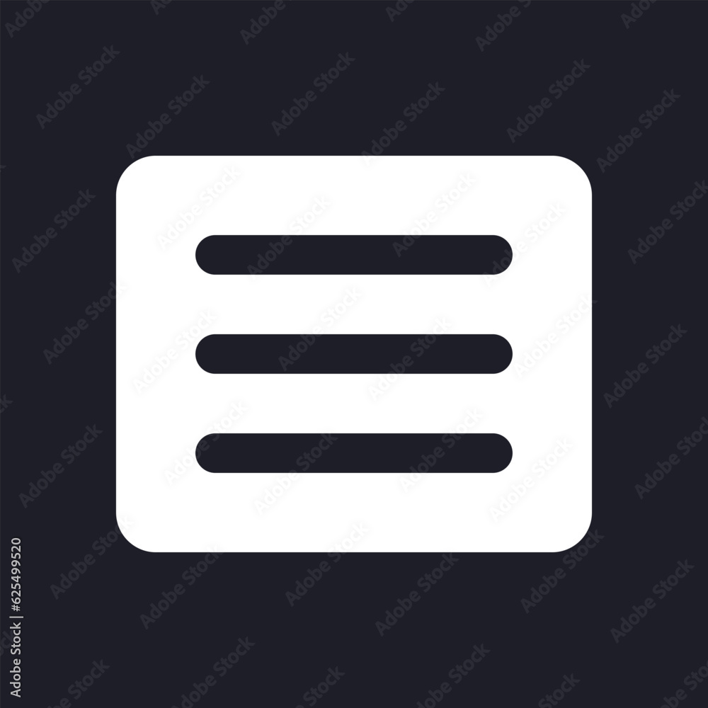Poster hamburger menu dark mode glyph ui icon. list of commands. user interface design. white silhouette sy