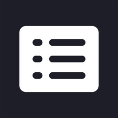 Checklist dark mode glyph ui icon. Media playlist. App navigation. User interface design. White silhouette symbol on black space. Solid pictogram for web, mobile. Vector isolated illustration