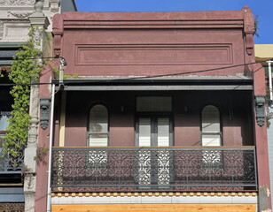 Victorian Filigree style terrace house with cast-iron screen verandah on Ormond Street, Paddington. Sydney-Australia-696