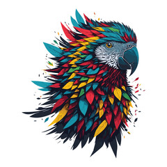 Obraz premium Vector illustration in Parrot head with creative colorful abstract elements on white background