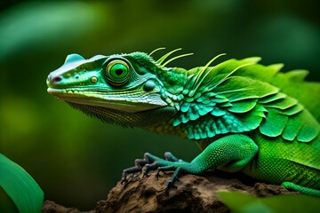 Obraz premium green lizard on a branch generative in ai