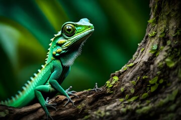 Fototapeta premium green lizard on a tree generative in ai