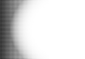 Comic pop art radial gradient. Black and white dot pattern with halftone effect. Half tone fade background. Cartoon duotone banner. Monochrome backdrop. Anime gradation frame. Vector illustration - obrazy, fototapety, plakaty