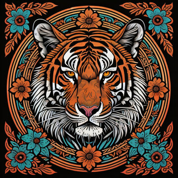 Tiger Mandala Art: Floral and Tribal Masterpiece