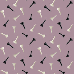 Dust pink watercolor black and white chess pieces seamless pattern with king, queen and bishop for wrapping paper, club flyers and brochures design