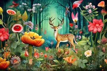 Talking Animals and Whimsical Flowers: A Fairy Tale Delight in a Storybook Garden, generative AI