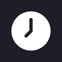 Clock dark mode glyph ui icon. Time measure app. Digital instrument. User interface design. White silhouette symbol on black space. Solid pictogram for web, mobile. Vector isolated illustration