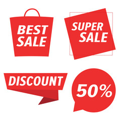 Set of signs set Discount best sale big red color discount on a white background vector illustration