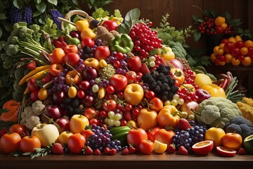 Obraz na płótnie Canvas a table full of healthy, colourful fruits and vegetables