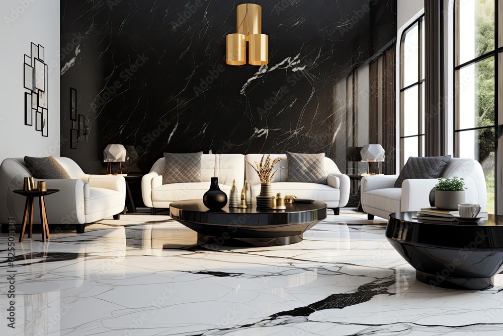 Canvas Prints highly polished marble with a black, smooth surface is used as a ceramic material for both the walls