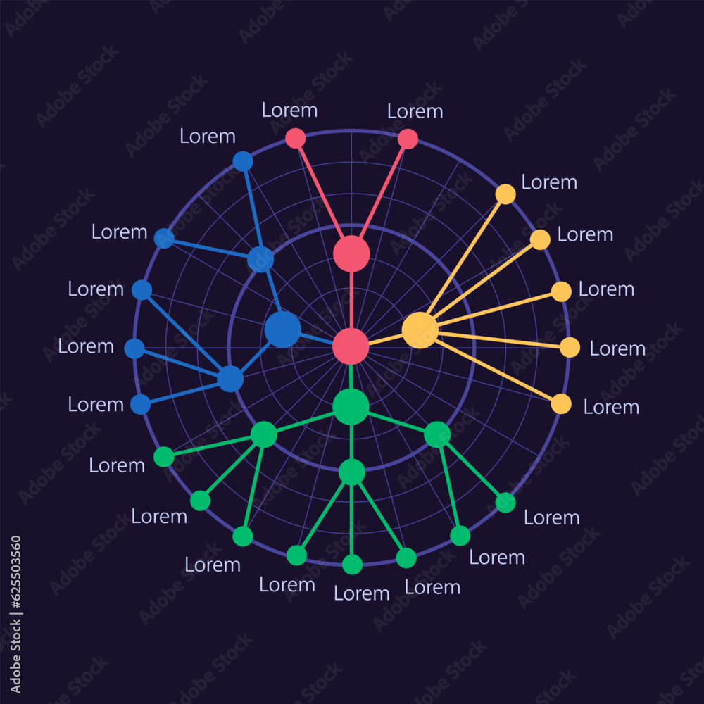Poster risk management planning infographic circle dot chart design template for dark theme. company strate