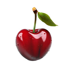 Red cherry with leaf png transparent background