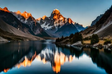 Naklejka na ściany i meble reflection in the mountains at sunset