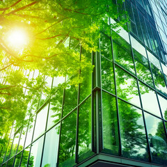 office building with tree for reducing carbon dioxide, Eco green environment.