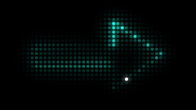 digital dots pattern arrow icon on black background. Glowing small circles animation.