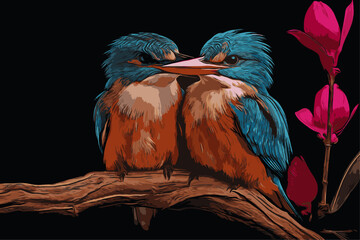 pair of Senegalese Kingfisher - Halcyon senegalensis, lovers perched