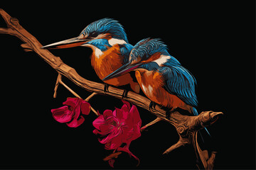 pair of Senegalese Kingfisher - Halcyon senegalensis, lovers perched - obrazy, fototapety, plakaty