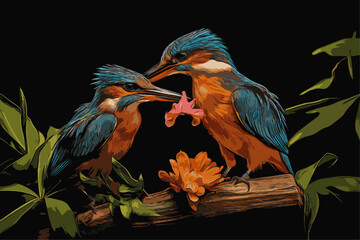 pair of Senegalese Kingfisher - Halcyon senegalensis, lovers perched