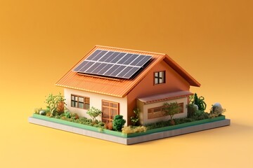 3d model, layout of an eco-friendly, energy-efficient house. Energy Efficient House. Renewable energy concept. Selective focus. Generative AI technology.