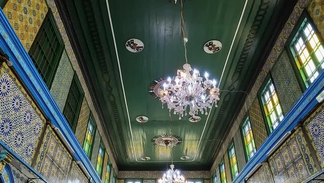 Amazing Decorated Ceiling And Walls Of El Ghriba Jewish Synagogue Of Djerba In Tunisia