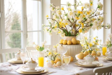 Gorgeous Easter table arrangement adorned with festive decorations indoors.