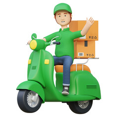courier delivery package box riding scooter motorcycle 3d cartoon illustration © nawaittgraph
