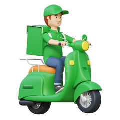 courier delivery package riding scooter motorcycle 3d cartoon illustration