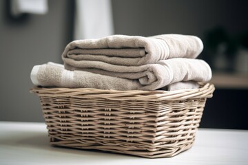 Fototapeta na wymiar Clean folded cotton towels. Generate Ai