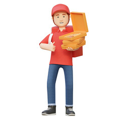 courier sending pizza delivery package 3d cartoon illustration
