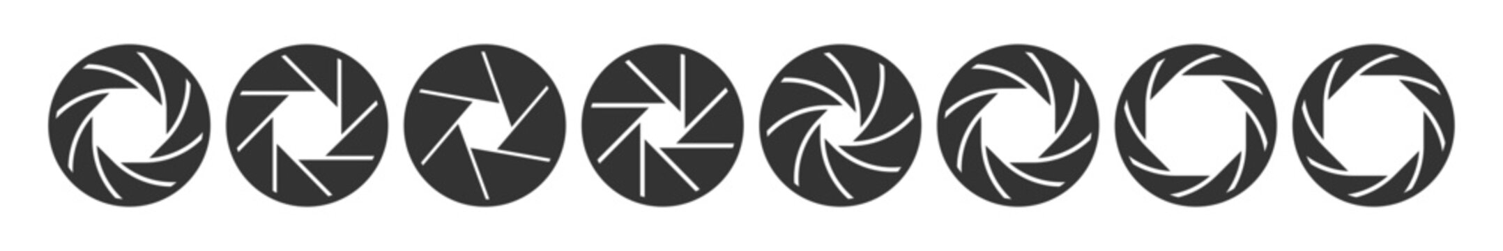 Camera shutter icons. Camera lens diaphragm. Camera icon. Camera photography icons. Lens aperture, photo shutter, photo lens, shutter lens. Vector illustration