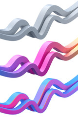 Wavy lines in different colors, 3d render