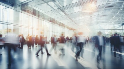 Blurred business people walking at a trade fair conference created with Generative AI