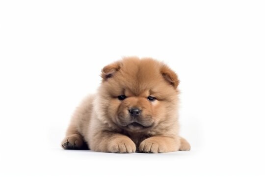 Cute chow chow puppy on white background.
