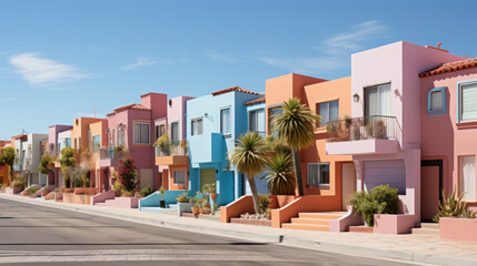 Fototapeta premium Colorful traditional private townhouses created with generative AI technology